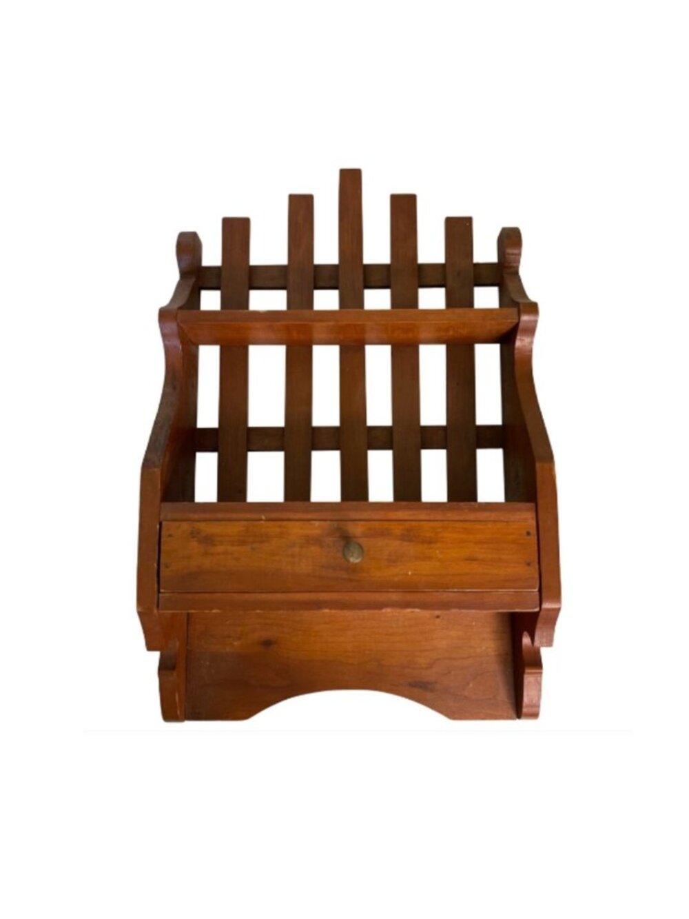 Vintage Handcrafted Wood Wall Organizer Shelf Rack with Drawer 19" x 12" Rustic